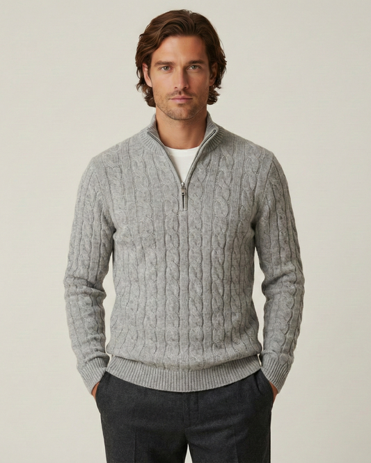 Jersey hombre media cremallera cuello alto punto trenzado - Moritz