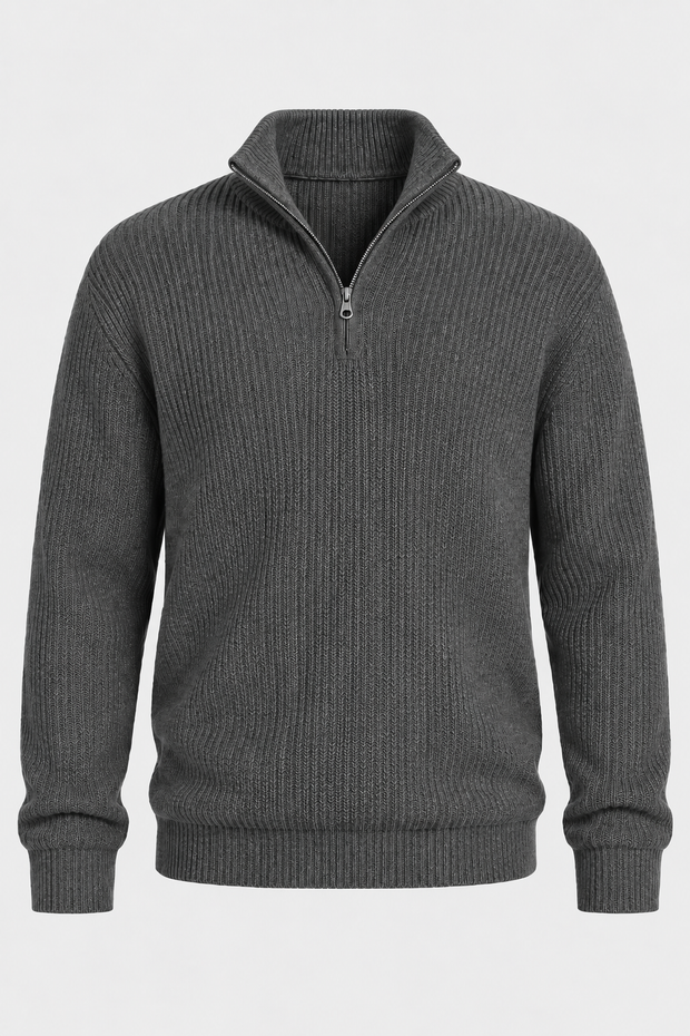 Jersey hombre media cremallera punto acanalado cuello alto - Stellan