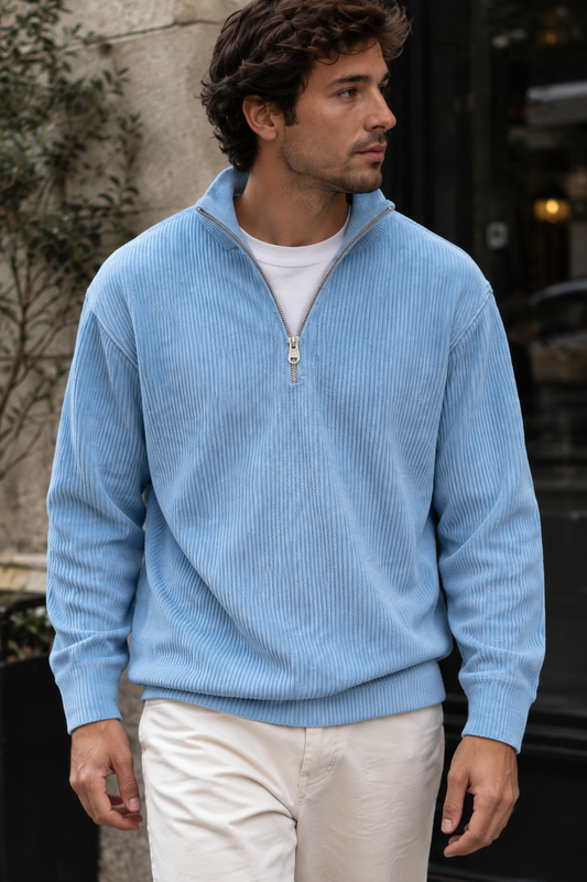 Jersey hombre media cremallera textura acanalada - Leander