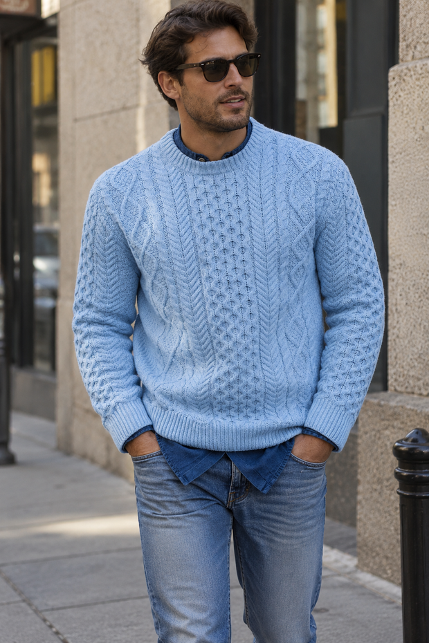 Jersey hombre punto trenzado cuello redondo manga larga - Bastien