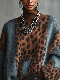 Jersey mujer cuello alto estampado leopardo oversize - Linnea