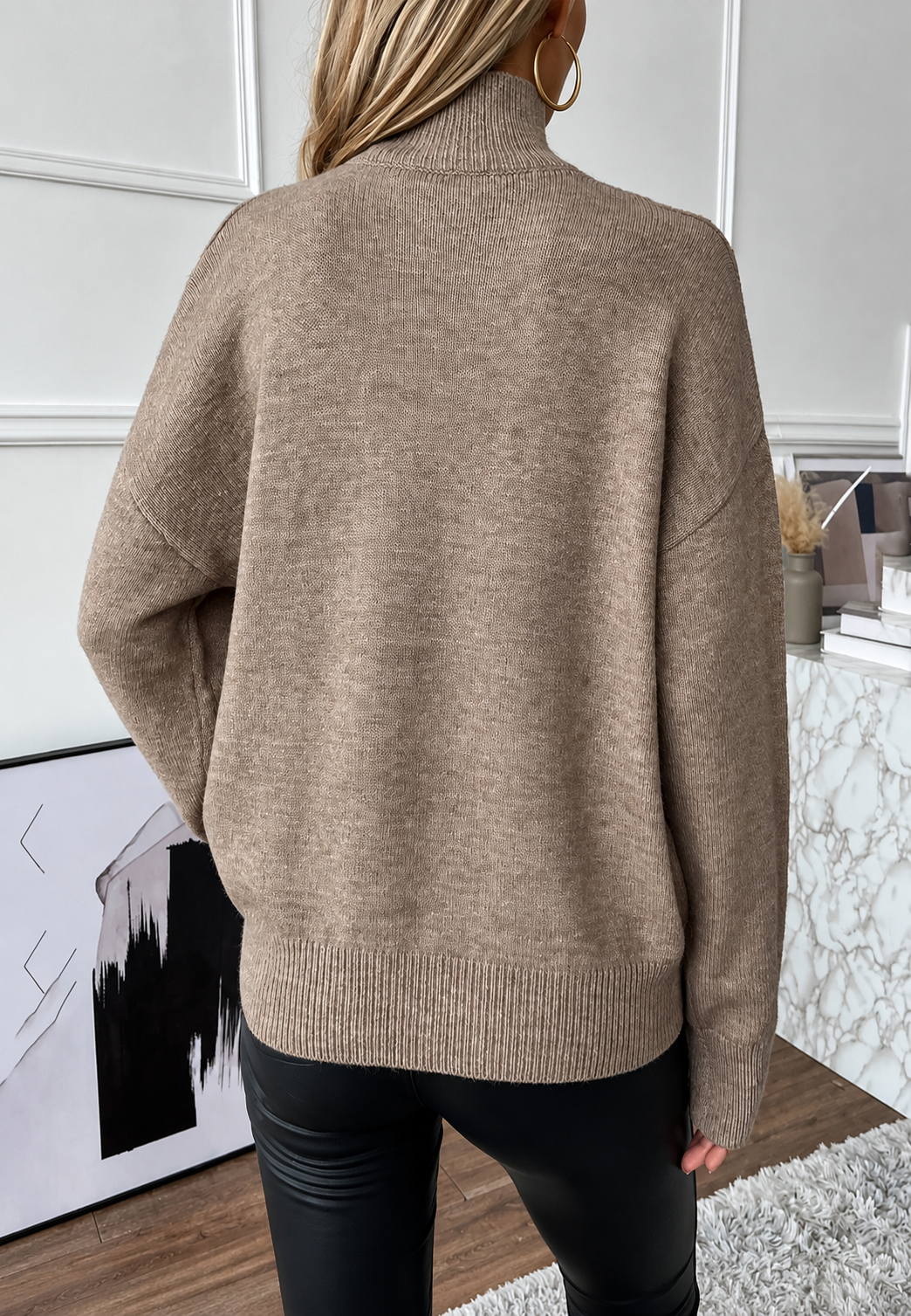 Jersey mujer cuello alto hombros descubiertos efecto doble capa - Mirevna