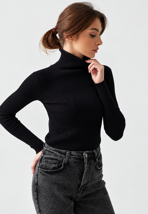 Jersey mujer cuello vuelto punto canalé ajustado - Nélida