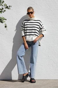 Jersey mujer oversize rayas cuello alto - Runa