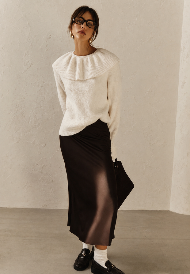 Jersey mujer punto cuello volante manga larga - Capucine