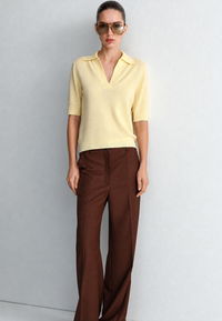 Jersey mujer punto fino cuello polo manga corta escote pico - Lidia