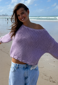 Jersey mujer punto grueso escote barco con lazos - Léonie