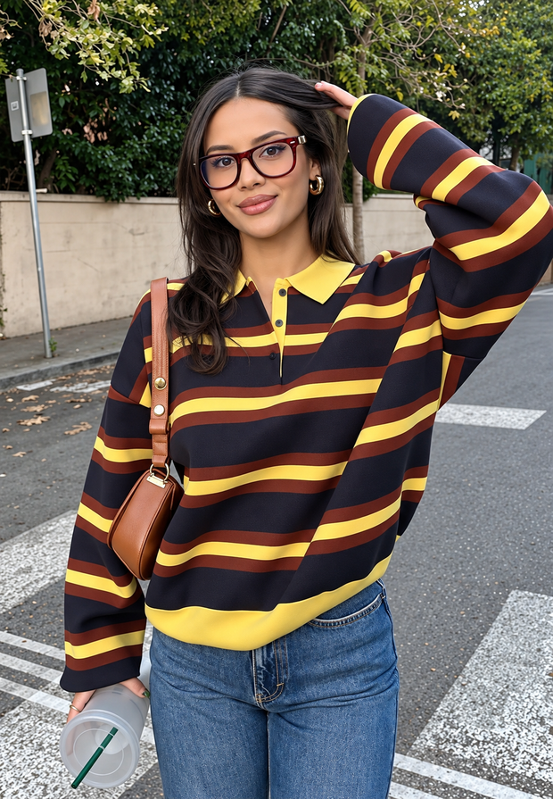 Jersey mujer rayas horizontales cuello polo corte holgado - Naima