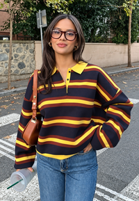 Jersey mujer rayas horizontales cuello polo corte holgado - Naima
