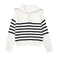 Jersey mujer rayas media cremallera cuello alto - Holly