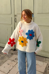 Jersey oversize de punto con flores en relieve - Artelia