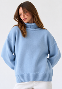 Jersey oversize mujer cuello vuelto hombros caídos punto liso - Eirwen