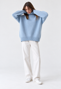 Jersey oversize mujer cuello vuelto hombros caídos punto liso - Eirwen