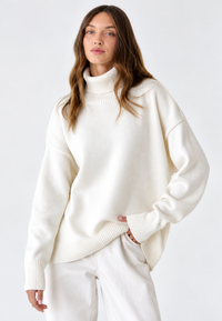 Jersey oversize mujer cuello vuelto hombros caídos punto liso - Eirwen