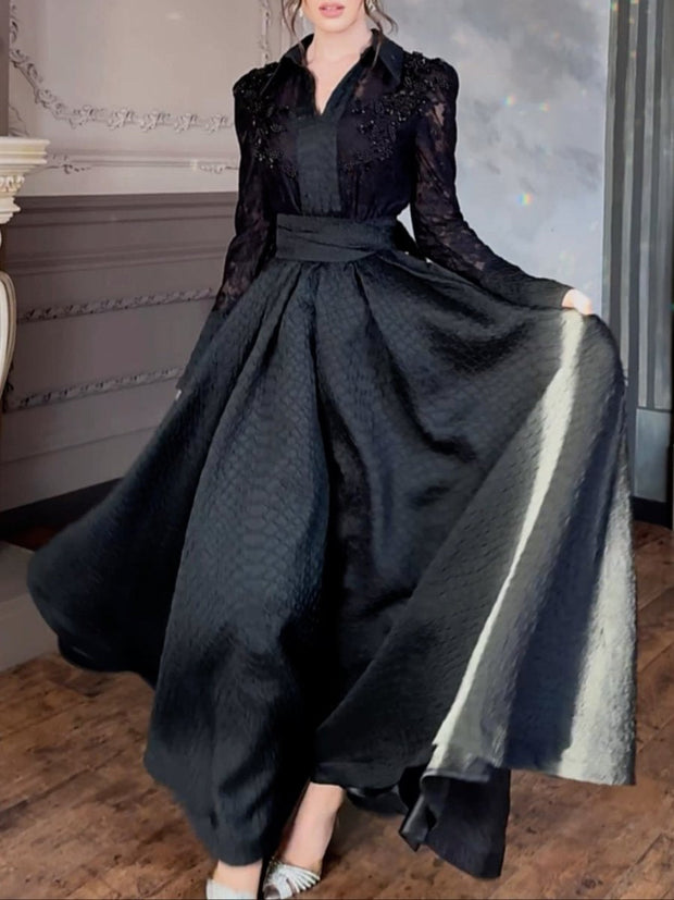 Perla - Maxivestido con cuentas, encaje y patchwork