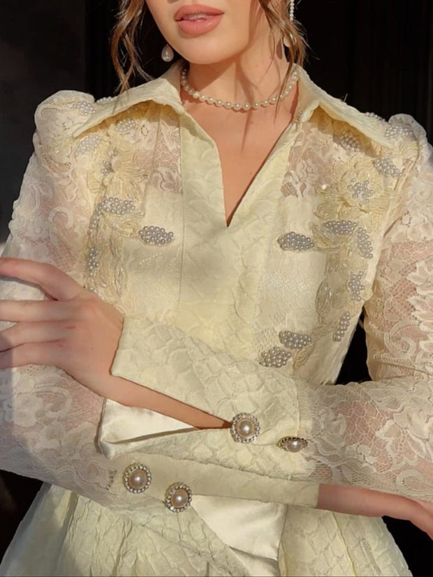 Perla - Maxivestido con cuentas, encaje y patchwork