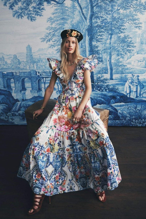 June - Vestido Maxi Estampado Floral con Volantes