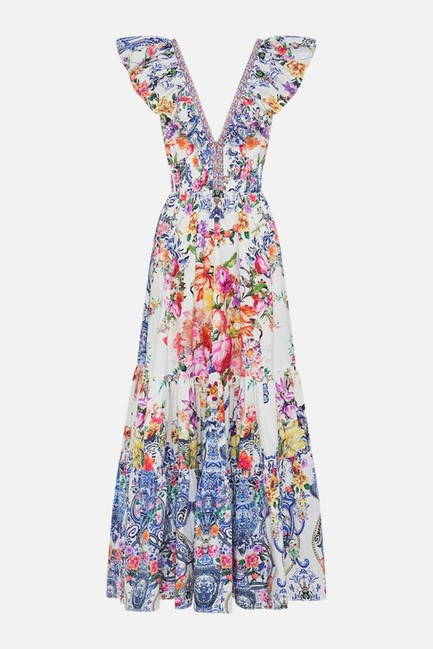June - Vestido Maxi Estampado Floral con Volantes