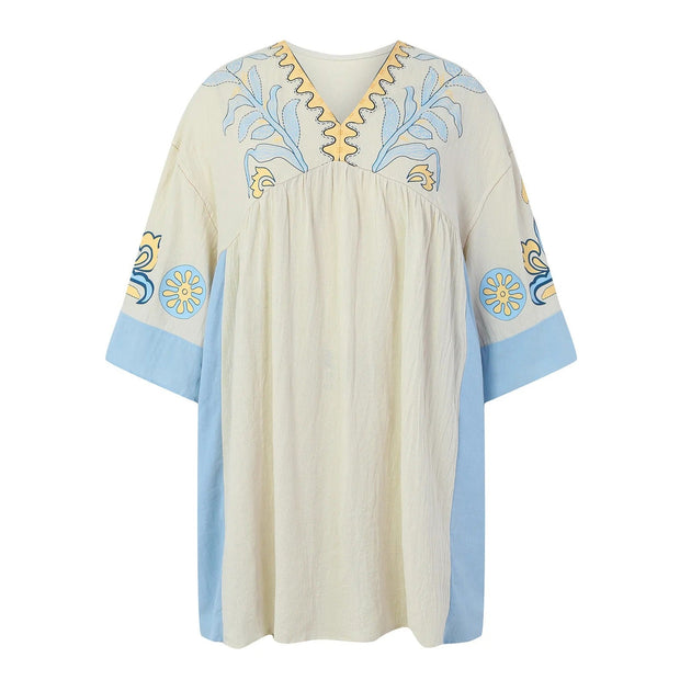 Avery - Vestido con Mangas Estampadas Florales y Cuello en V