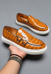 Mocasín hombre efecto cocodrilo doble hebilla suela blanca - Torben