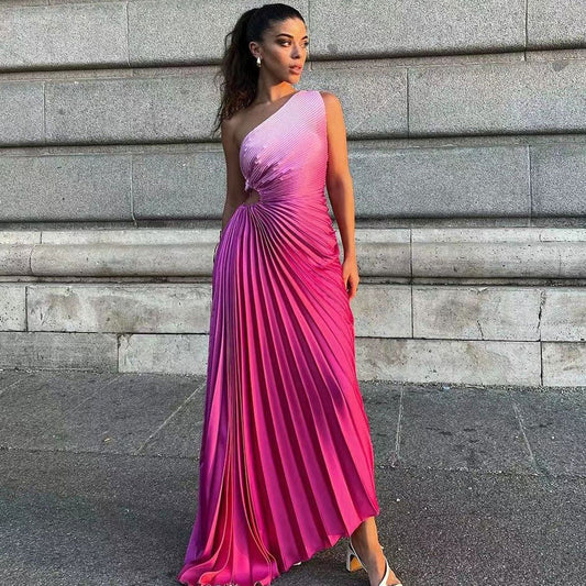 Whitney - Venta al por mayor Vestido plisado con degradado de colores
