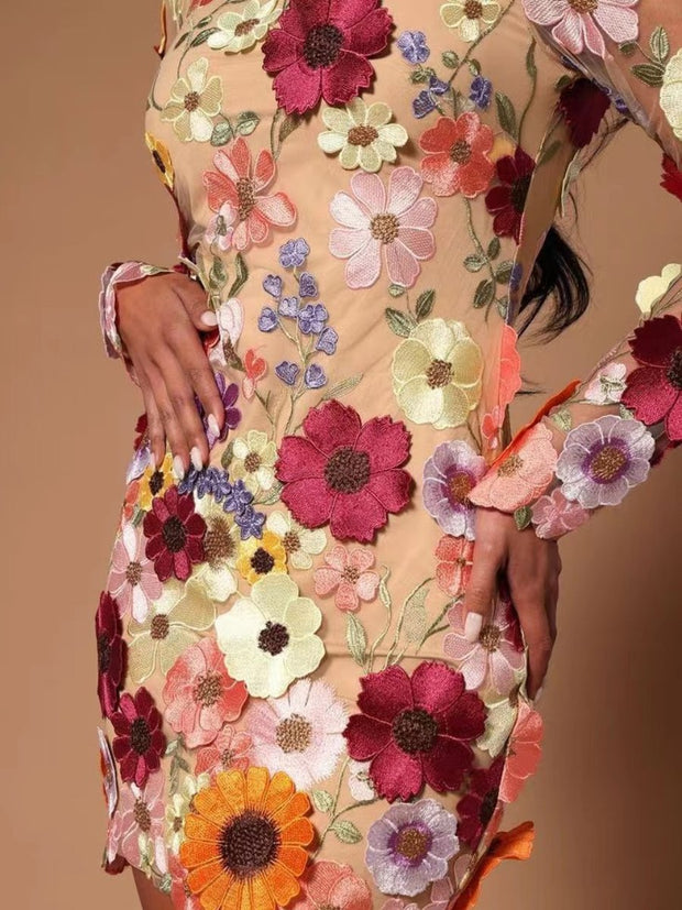Florina - Vestido de moda floral tridimensional