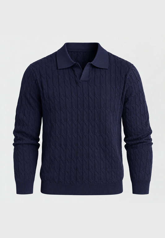 Polo de punto hombre manga larga trenzado cuello abierto - Eamon