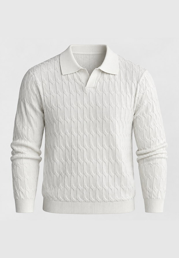 Polo de punto hombre manga larga trenzado cuello abierto - Eamon