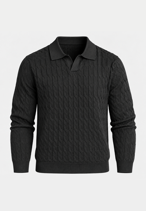 Polo de punto hombre manga larga trenzado cuello abierto - Eamon