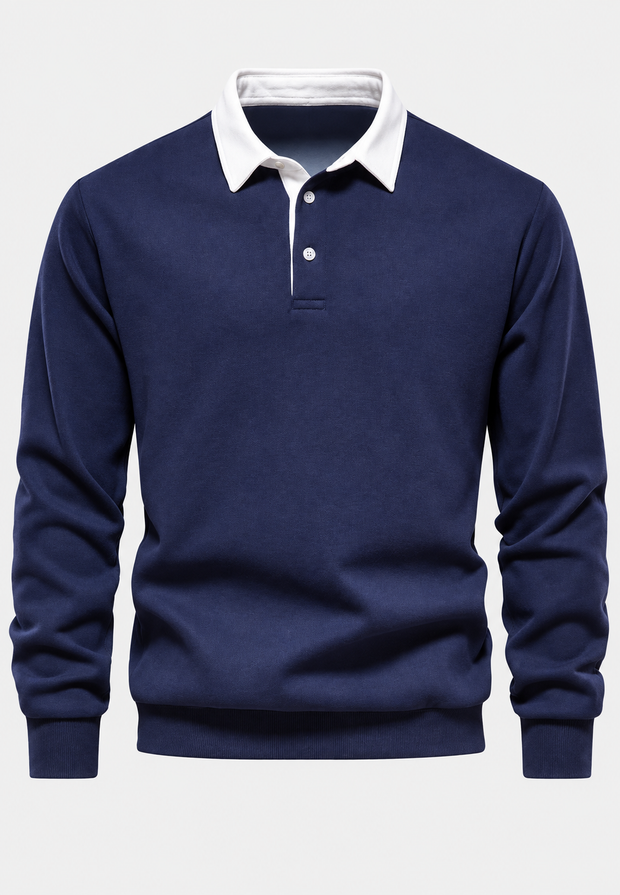 Polo hombre manga larga cuello contraste botonadura corta - Cassian