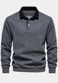 Polo hombre manga larga cuello contraste botonadura corta - Cassian