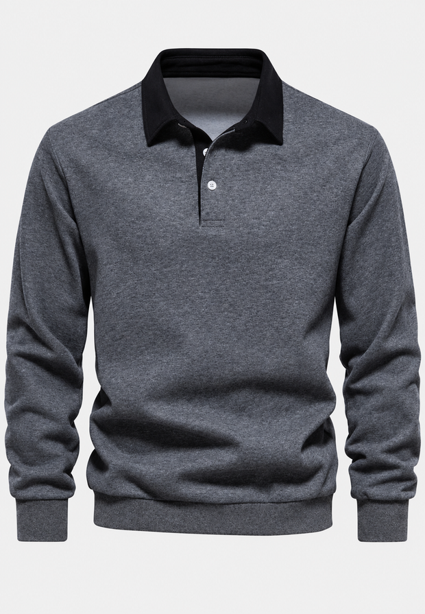 Polo hombre manga larga cuello contraste botonadura corta - Cassian