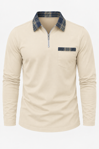 Polo hombre manga larga media cremallera cuello de cuadros - Sören