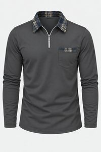 Polo hombre manga larga media cremallera cuello de cuadros - Sören