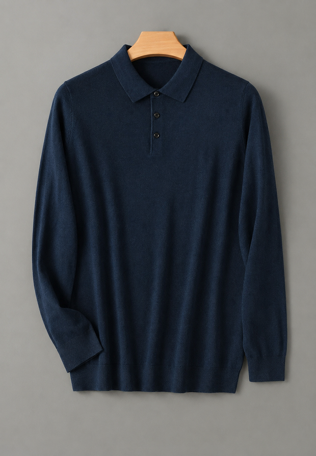 Polo hombre manga larga punto fino cuello abotonado - Aksel