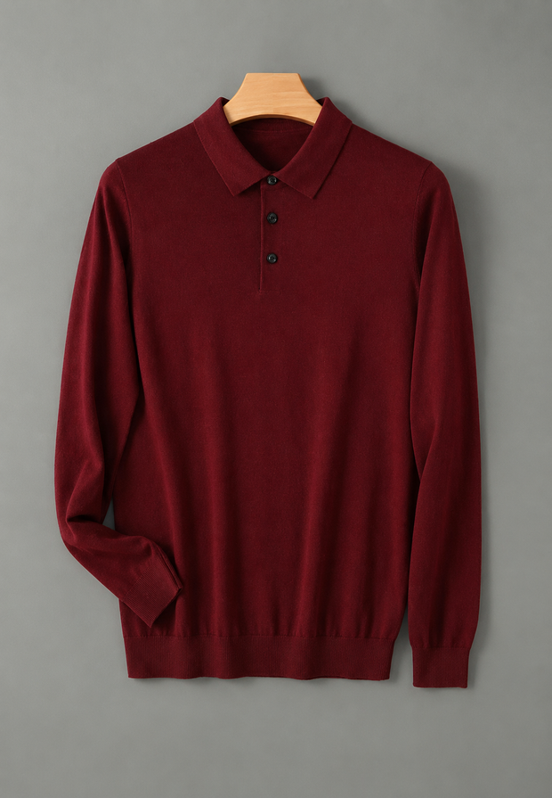 Polo hombre manga larga punto fino cuello abotonado - Aksel