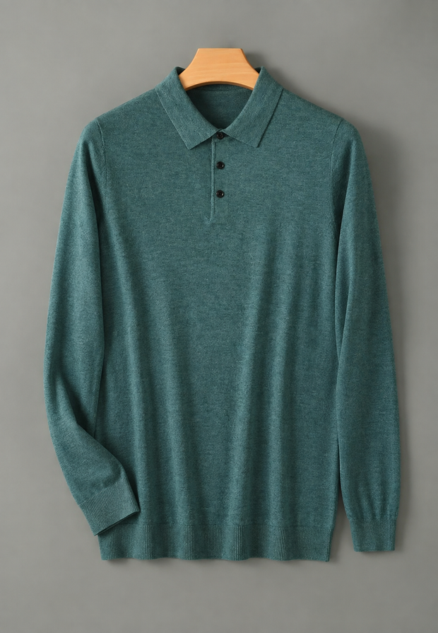 Polo hombre manga larga punto fino cuello abotonado - Aksel