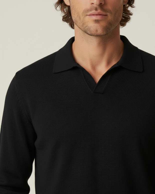 Polo hombre manga larga punto liso cuello abierto - Elian