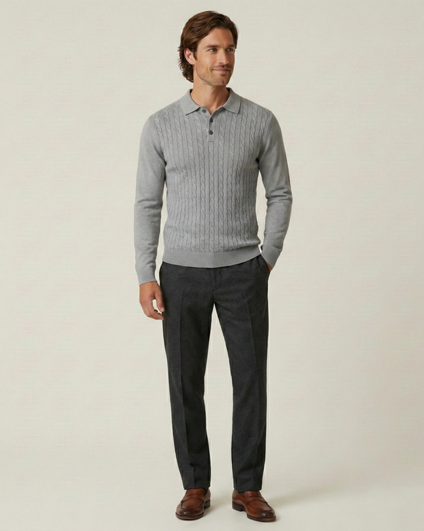 Polo hombre manga larga punto trenzado cuello clásico - Teo