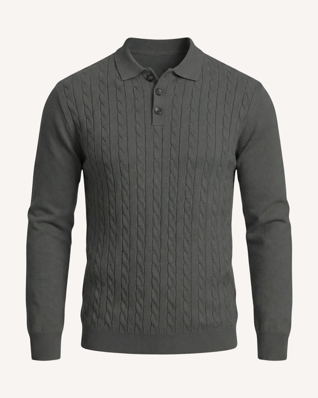 Polo hombre manga larga punto trenzado cuello clásico - Teo