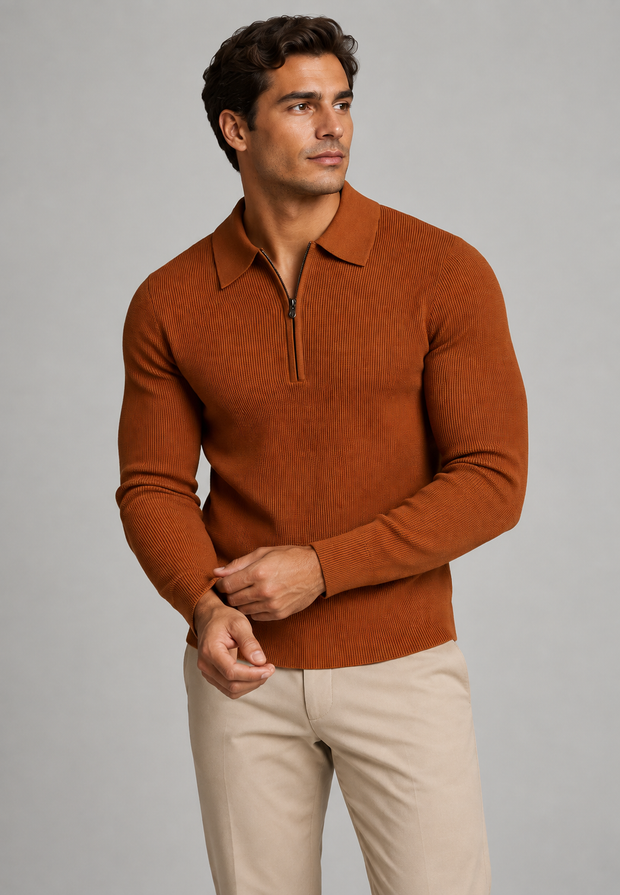 Polo hombre punto texturizado media cremallera manga larga - Lior
