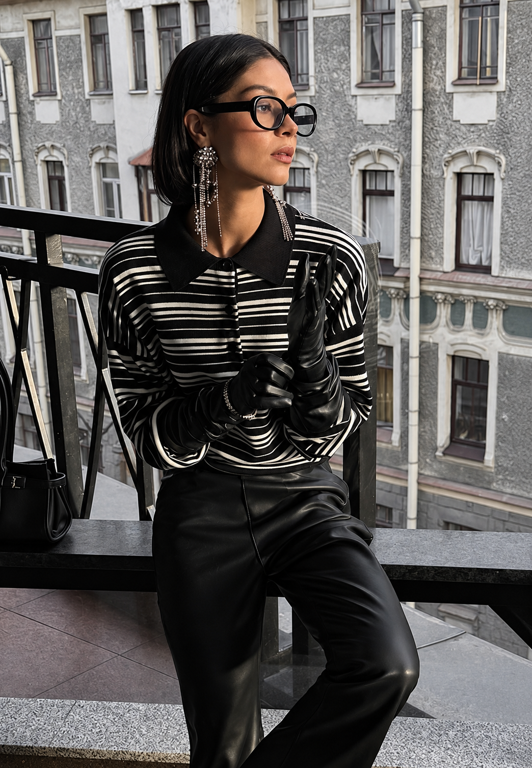 Polo mujer punto rayas horizontales cuello camisero manga larga - Adelma