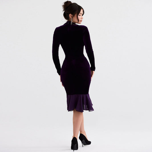 Clara - Minivestido de terciopelo muy escotado con inserciones de malla