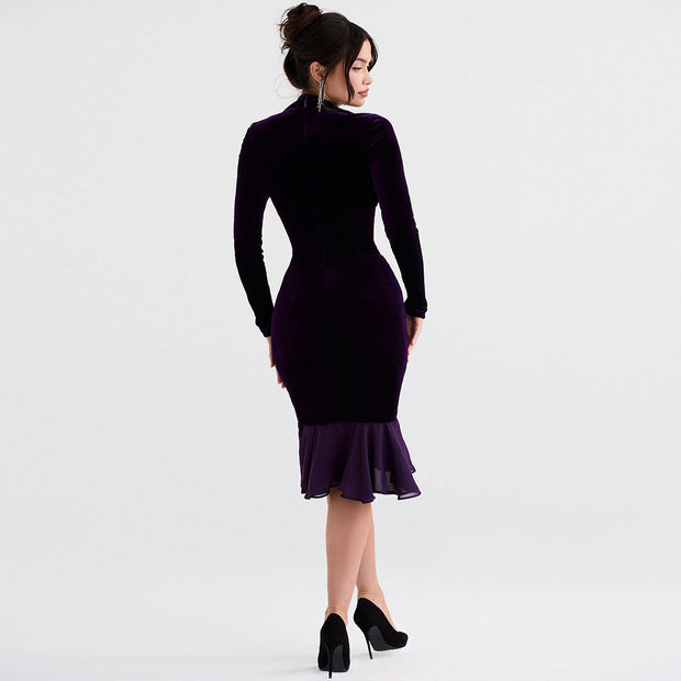 Clara - Minivestido de terciopelo muy escotado con inserciones de malla