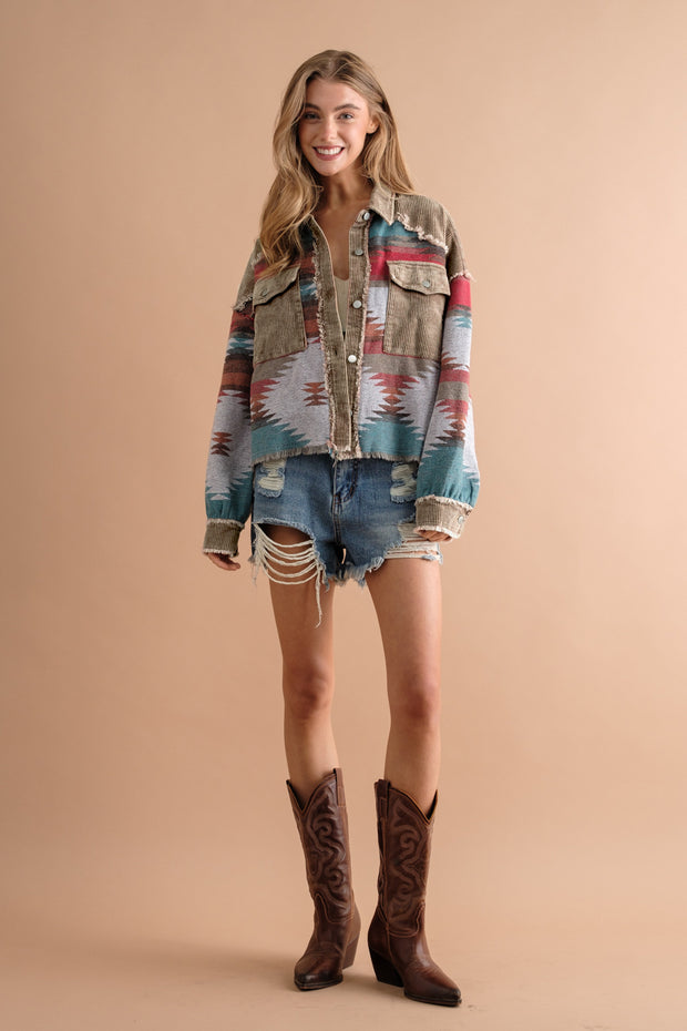 Sobrecamisa mujer combinada pana jacquard bolsillos - Océane