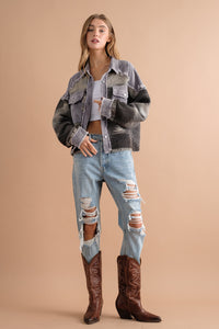 Sobrecamisa mujer combinada pana jacquard bolsillos - Océane