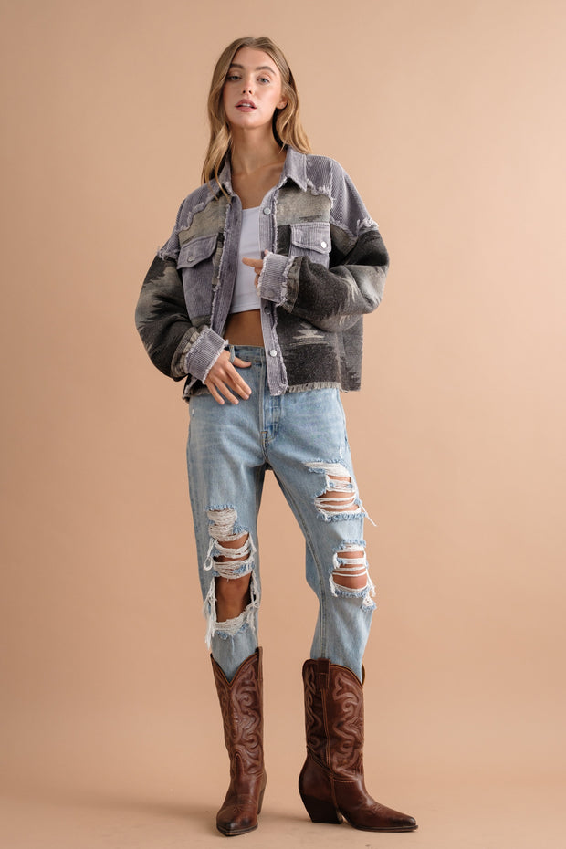 Sobrecamisa mujer combinada pana jacquard bolsillos - Océane