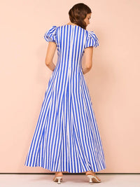 Anne - Vestido de moda para mujer con mangas abullonadas y rayas