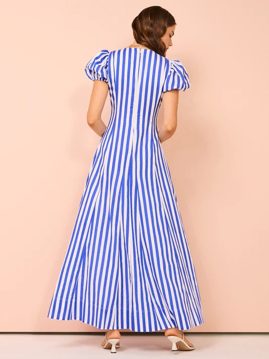 Anne - Vestido de moda para mujer con mangas abullonadas y rayas