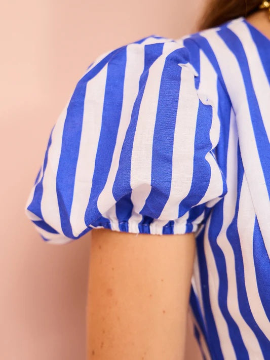 Anne - Vestido de moda para mujer con mangas abullonadas y rayas